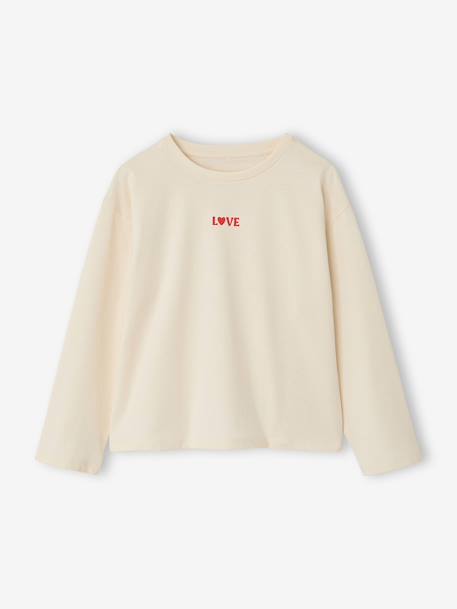 T-shirt manches longues fille anthracite+écru+vieux rose - vertbaudet enfant 
