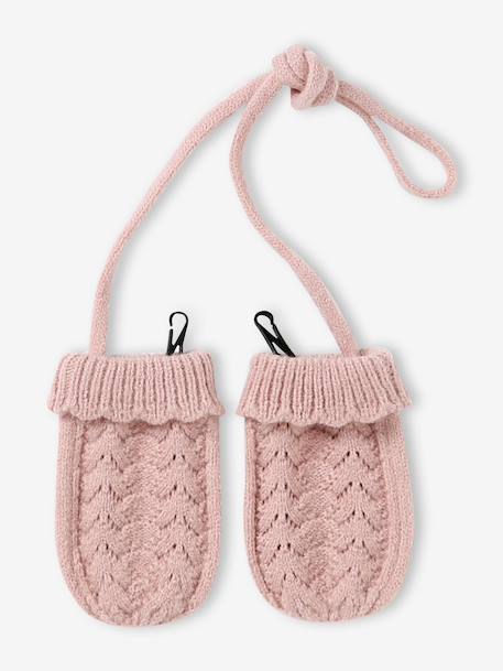 Ensemble bébé fille tricot bonnet snood moufles rose poudré - vertbaudet enfant 