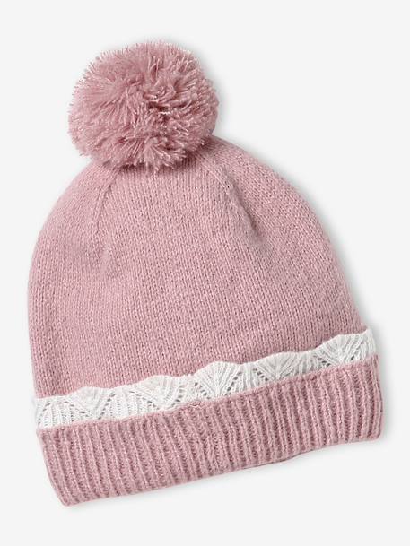 Ensemble fille bonnet, snood et gants en tricot rose pâle - vertbaudet enfant 