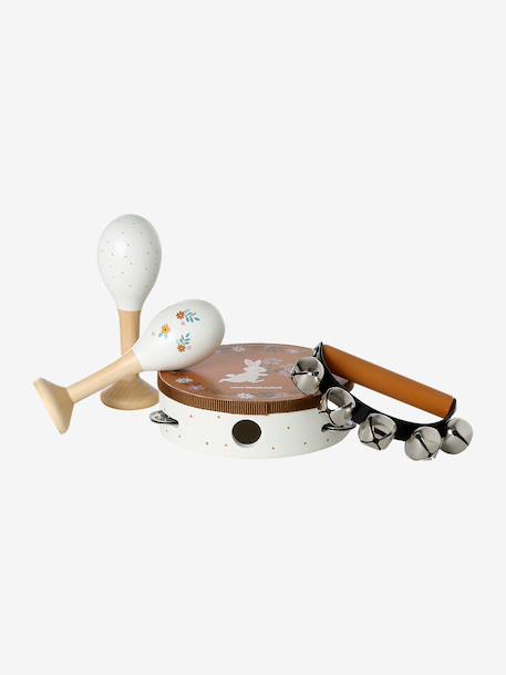 Set 3 instruments : maracas, tambourin, grelots en bois FSC® rose - vertbaudet enfant 
