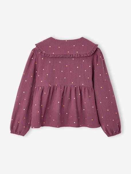 Chemise fille gaze de coton col brodé écru+prune - vertbaudet enfant 