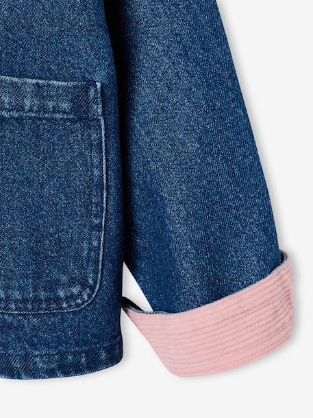 Veste denim fille col velours bleu moyen - vertbaudet enfant 