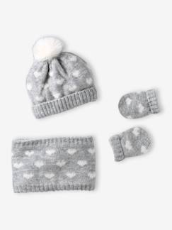 Bébé-Accessoires-Bonnet, écharpe, gants-Ensemble bébé fille tricot bonnet, snood et moufles 