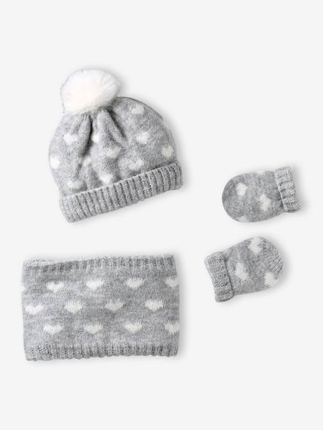 Ensemble bébé fille tricot bonnet, snood et moufles gris chiné - vertbaudet enfant 