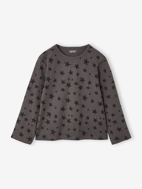 T-shirt manches longues fille écru+gris+marine - vertbaudet enfant 