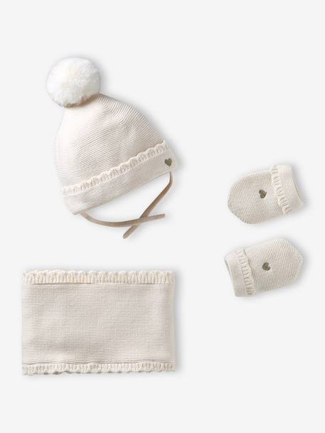 3-delige babyset met muts, colsjaal, wanten ecru - vertbaudet enfant 