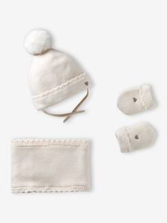 Bébé-Accessoires-Bonnet, écharpe, gants-Ensemble bébé fille tricot bonnet snood moufles 