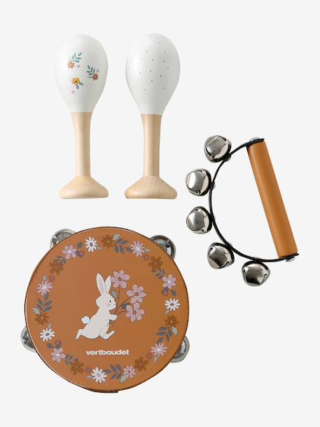 Set 3 instruments : maracas, tambourin, grelots en bois FSC® rose - vertbaudet enfant 