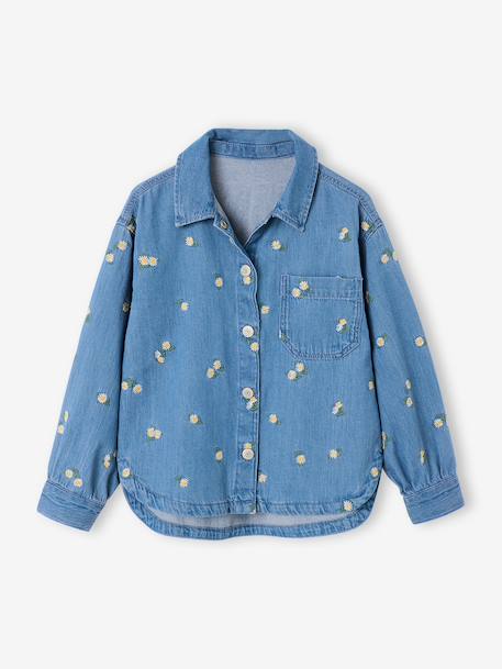 Chemise fille manches longues bleu jean - vertbaudet enfant 