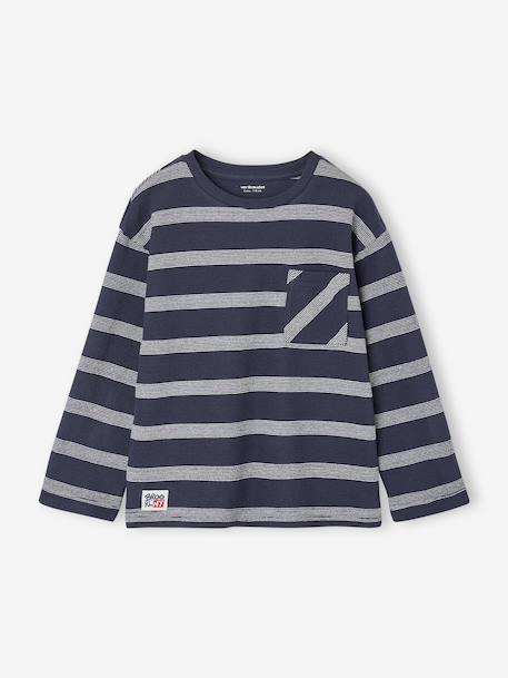 T-shirt met lange mouwen met gestreept effect voor jongens marineblauw+wit, gestreept - vertbaudet enfant 