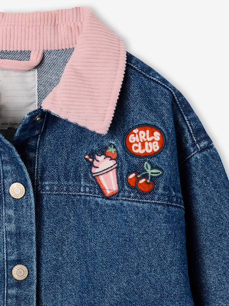Veste denim fille col velours bleu moyen - vertbaudet enfant 