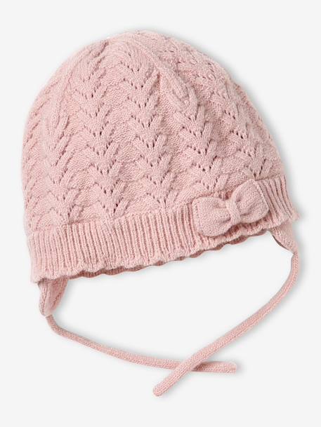 Ensemble bébé fille tricot bonnet snood moufles rose poudré - vertbaudet enfant 