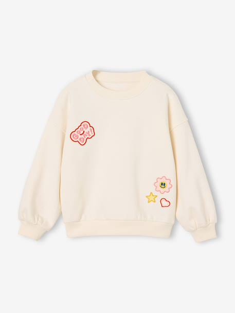 Sweatshirt met badges meisje ecru - vertbaudet enfant 