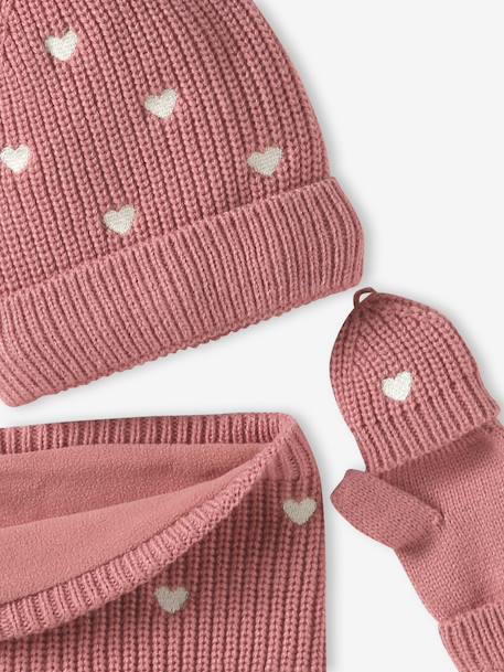 Ensemble fille tricot bonnet, snood et mitaines rose - vertbaudet enfant 