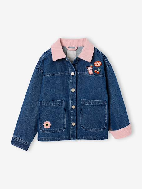 Veste denim fille col velours bleu moyen - vertbaudet enfant 