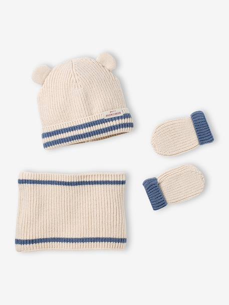 3-delige babyset met muts, col en wanten ecru - vertbaudet enfant 