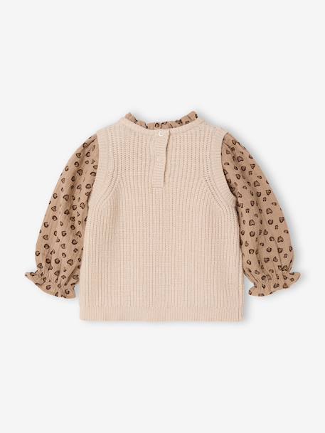 2-in-1 trui baby ecru+hemelsblauw+roze (poederkleur) - vertbaudet enfant 