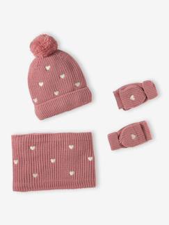Meisje-Accessoires-Meisjesmuts, sjaal, handschoenen-3-delige meisjesset met muts, colsjaal, wanten