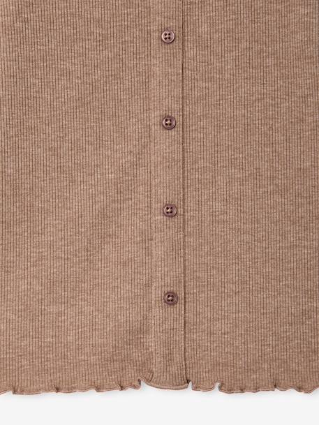 Geribde meisjesshirt met lange mouwen ecru+taupe+zachtpaars - vertbaudet enfant 
