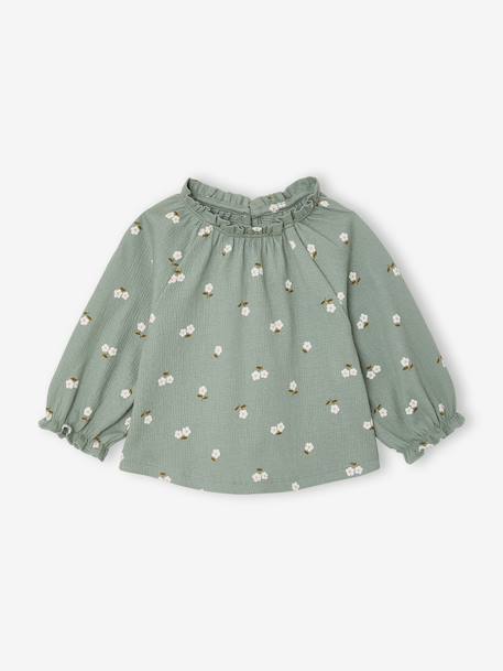 Babyshirt met lange mouwen en print saliegroen+vanille - vertbaudet enfant 