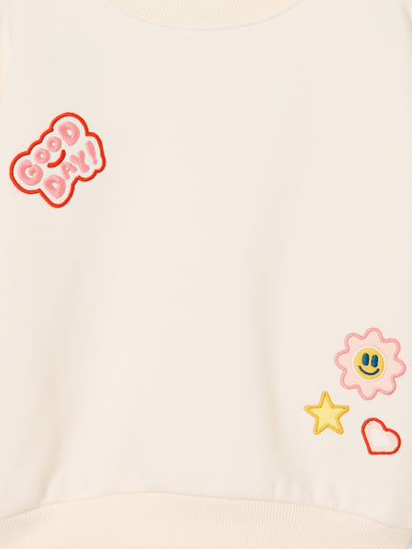 Sweatshirt met badges meisje ecru - vertbaudet enfant 