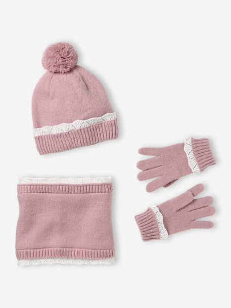 Meisjesset met muts, colsjaal en handschoenen lichtroze - vertbaudet enfant 