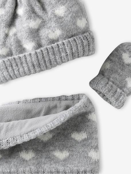 Ensemble bébé fille tricot bonnet, snood et moufles gris chiné - vertbaudet enfant 
