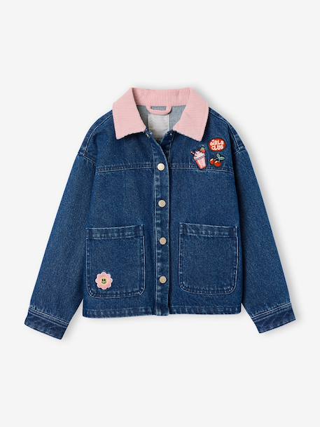 Veste denim fille col velours bleu moyen - vertbaudet enfant 