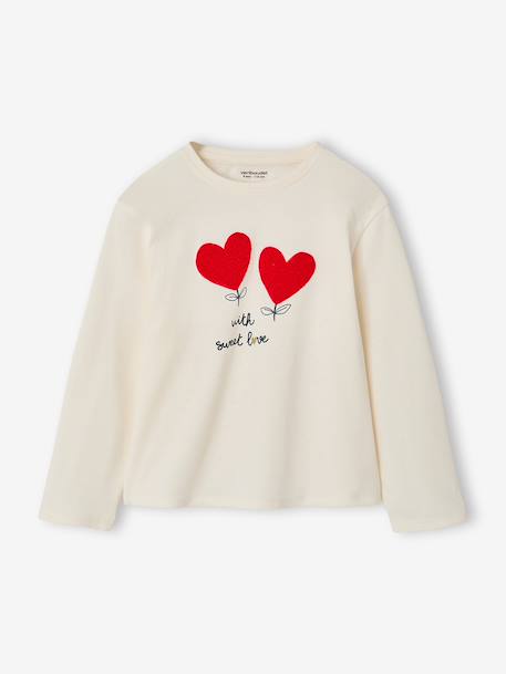 T-shirt manches longues fille écru+rose poudré - vertbaudet enfant 