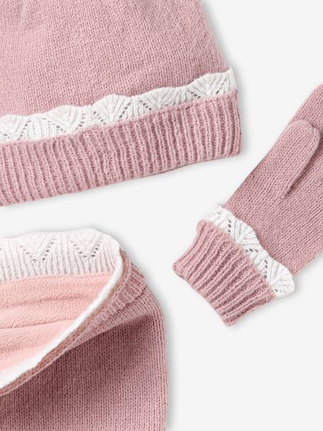 Meisjesset met muts, colsjaal en handschoenen lichtroze - vertbaudet enfant 