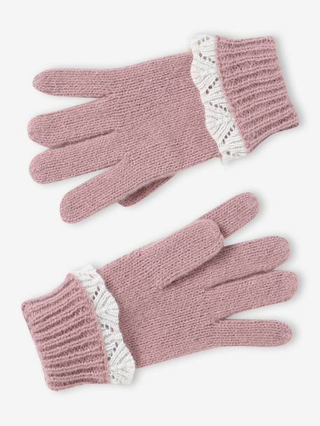Ensemble fille bonnet, snood et gants en tricot rose pâle - vertbaudet enfant 