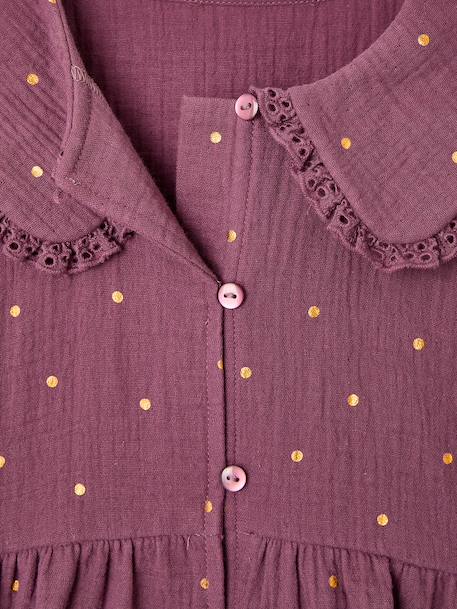 Chemise fille gaze de coton col brodé écru+prune - vertbaudet enfant 