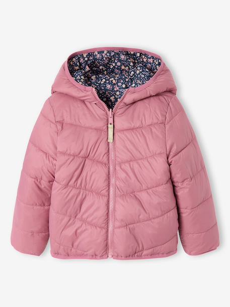 Doudoune fille légère réversible anthracite+mauve+rose pâle - vertbaudet enfant 