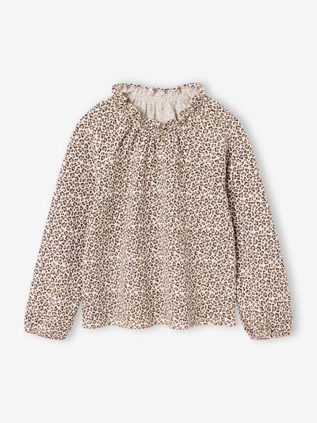 Fille-T-shirt, sous-pull-T-shirt fantaisie col élastiqué volanté fille