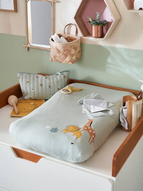 Housse matelas à langer en coton gris chiné renard+IVOIRE IMPRIME+vert tanzanie - vertbaudet enfant 