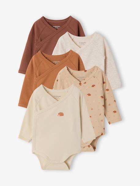 Set van 5 newborn rompertjes met lange mouwen gemêleerd beige - vertbaudet enfant 