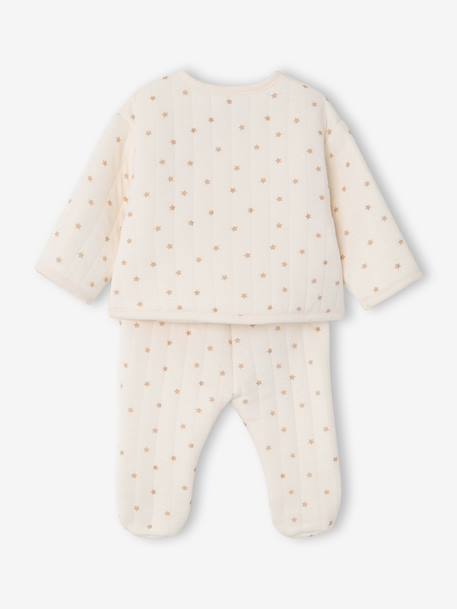 Ensemble matelassé gilet + pantalon à pieds entièrement imprimé écru+rose+vanille - vertbaudet enfant 