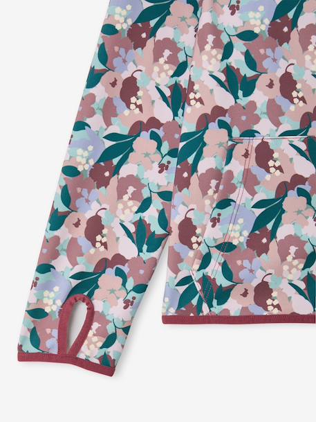 Sweat sport zippé matière technique fille motifs fleurs anthracite+écru+vert imprimé+vieux rose - vertbaudet enfant 