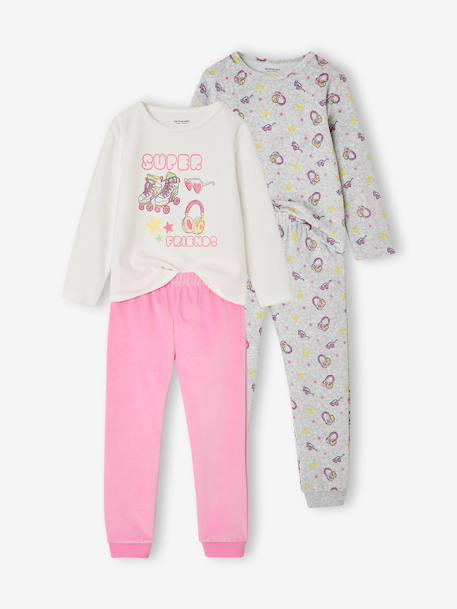 Set van 2 lange meisjespyjama's gemêleerd grijs - vertbaudet enfant 