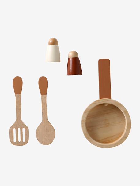 Cuisine en bois FSC® avec accessoires caramel+écru+rose+vert sauge - vertbaudet enfant 