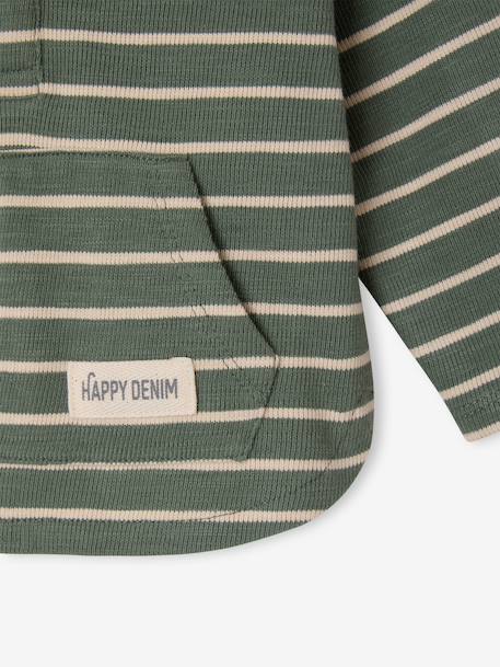 Gestreept T-shirt met capuchon jongensbaby groen+ijsblauw+terracottategel+zandbeige - vertbaudet enfant 