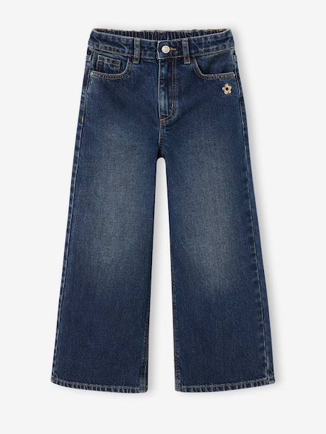 Wijde meisjesjeans blauw+denimgrijs+gebleekt denim+middenblauw+ongewassen denim+stone+zwart denim - vertbaudet enfant 