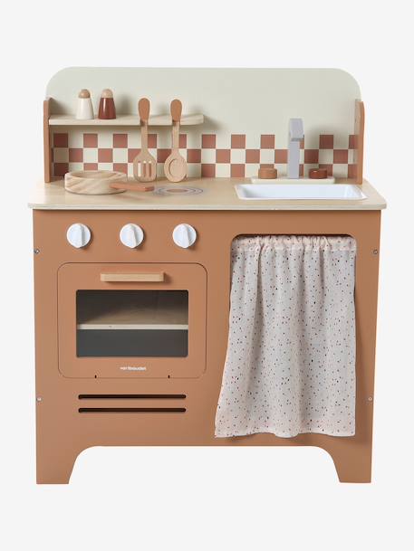 Cuisine en bois FSC® avec accessoires caramel+écru+rose+vert sauge - vertbaudet enfant 