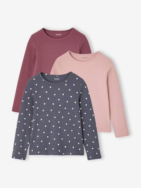 Lot de 3 T-shirts manches longues fille écru+encre+vanille - vertbaudet enfant 