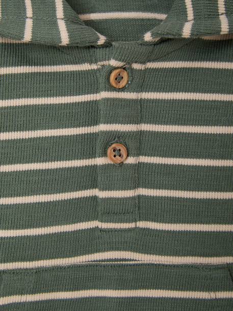 Gestreept T-shirt met capuchon jongensbaby groen+ijsblauw+terracottategel+zandbeige - vertbaudet enfant 