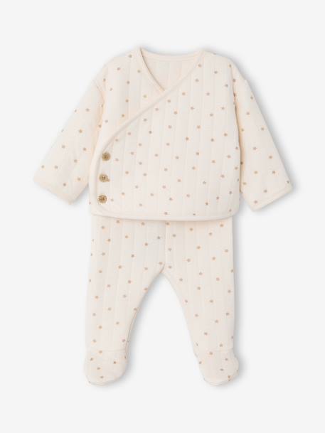 Gewatteerde set vest + broek met voetjes volledig bedrukt ecru+rozen+vanille - vertbaudet enfant 