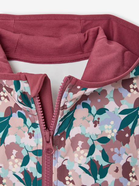 Sweat sport zippé matière technique fille motifs fleurs anthracite+écru+vert imprimé+vieux rose - vertbaudet enfant 