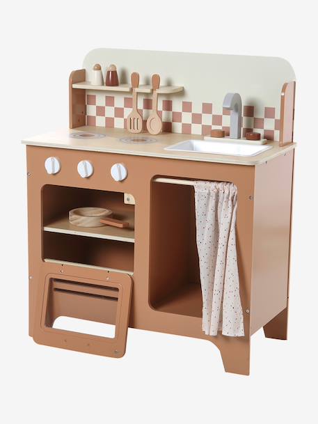 Houten keukentje met accessoires van FSC®-hout ecru+karamel+rozen+saliegroen - vertbaudet enfant 