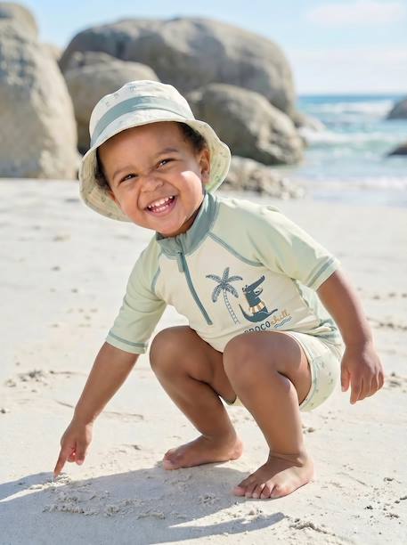 Ensemble de bain T-shirt anti-UV + short + bob bébé menthe - vertbaudet enfant 