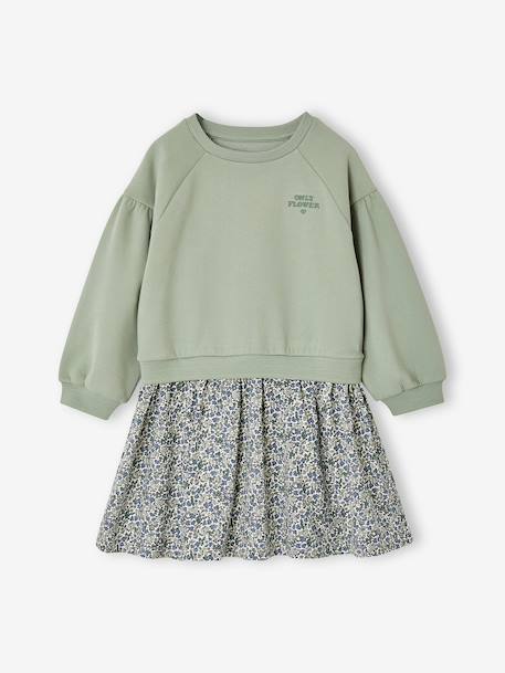 Robe bi-matière fille anthracite+écru+mauve+vert sauge - vertbaudet enfant 